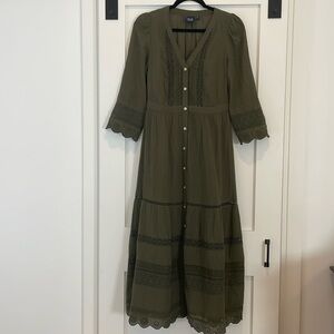 Gap Textured Crinkle Lace Midi Dress, Olive Green, XS